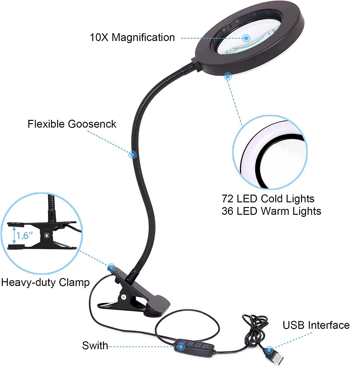 Magnifying Lamp,Flexible Clip-on Desk Table Top Magnifier Light,Magnifier  Glass for Reading and Repairing,Desk Lamp Lighted Magnifier Magnifying  Glass