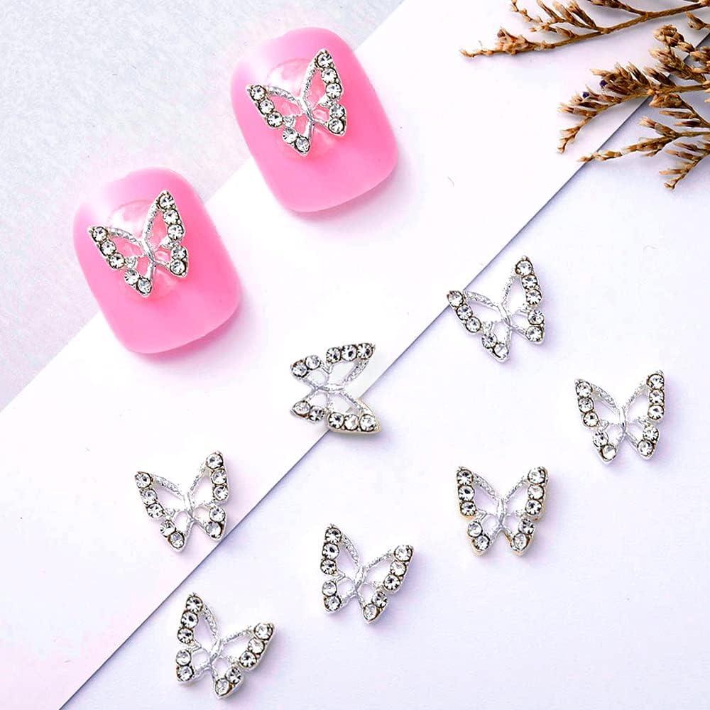 3D Alloy Butterfly Nail Charms,10pcs Metal Butterfly Nail Gems Nail  Rhinestones Shiny Crystal Nail Art Charms,Nail Decoration Rhinestones for  Nails