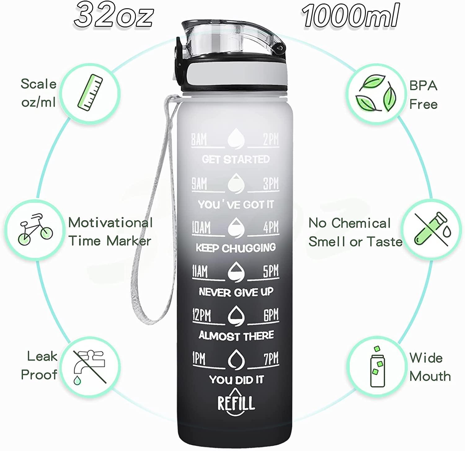 Enerbone 32 OZ Water Bottle, Leakproof BPA & Toxic Free, Motivational Water  Bottle with Times to Drink and Straw, Fitness Sports Water Bottle with  Strap for Office, Gym, Outdoor Sports Gray-Black