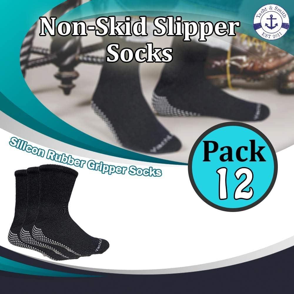 Yacht & Smith 12 Pairs Of Loose Fit Gripper Bottom Diabetic Non-Skid  Slipper Black Socks Grippy Hospital Sock Wholesale Bulk (12 Pairs Men Gripper  Socks One Size)
