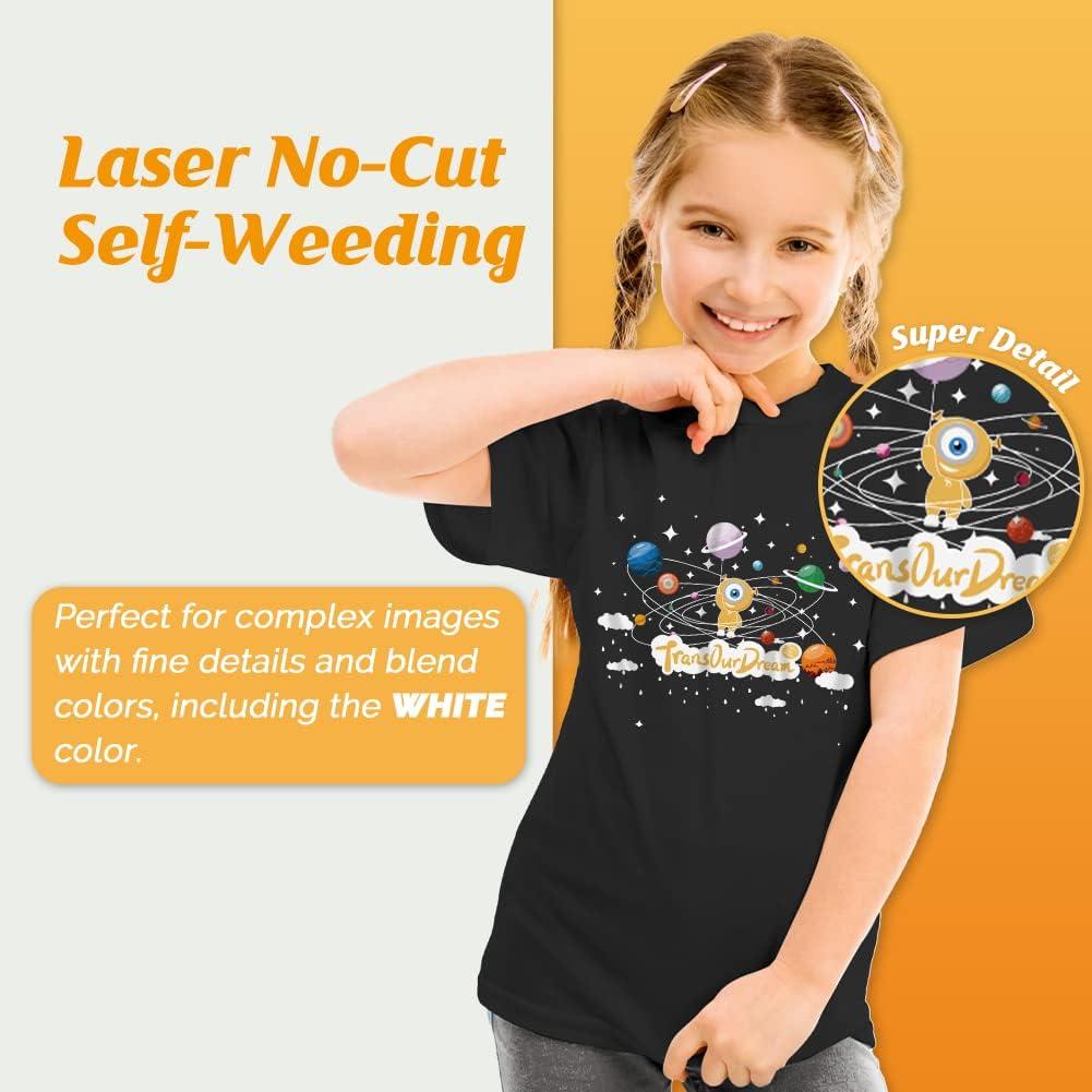 TransOurDream Laser No-Cut Dark Heat Transfer Paper for T Shirts (A+B,  8.5x11, 10 Sets) Self-Weeding Iron on Transfer Paper for Laser Printer  with