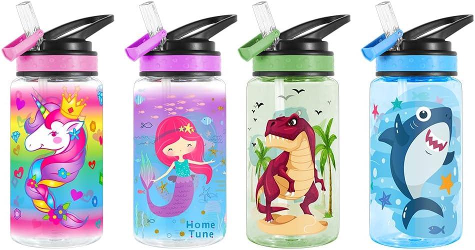 Home Tune Cute Water Bottle for Kids Girls Boys BPA Free & Sturdy Print &  Leak Proof Flip Straw & Carry Loop & Easy Clean 15oz - Shark