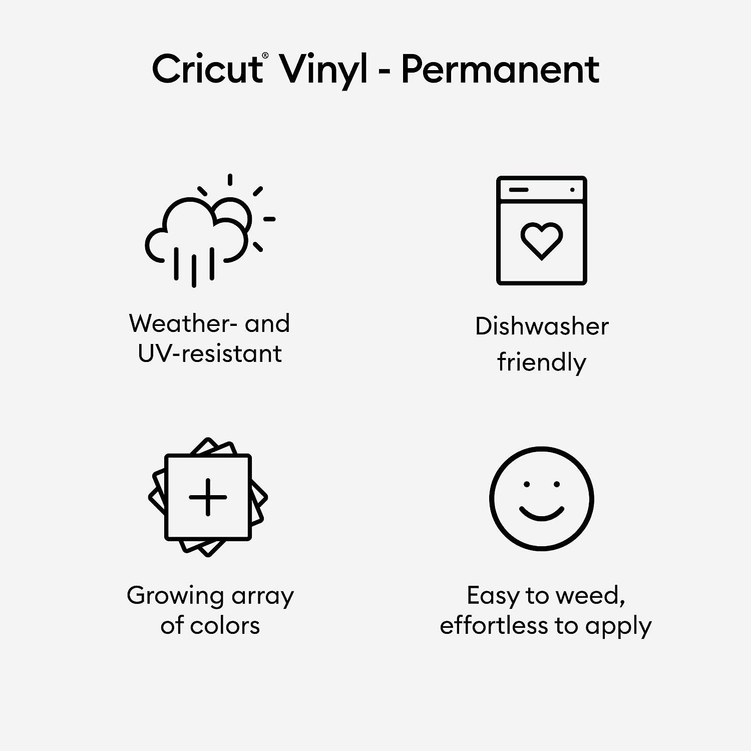 Cricut Premium Permanent Vinyl (12 x 48) Strong Adhesive Lasts for