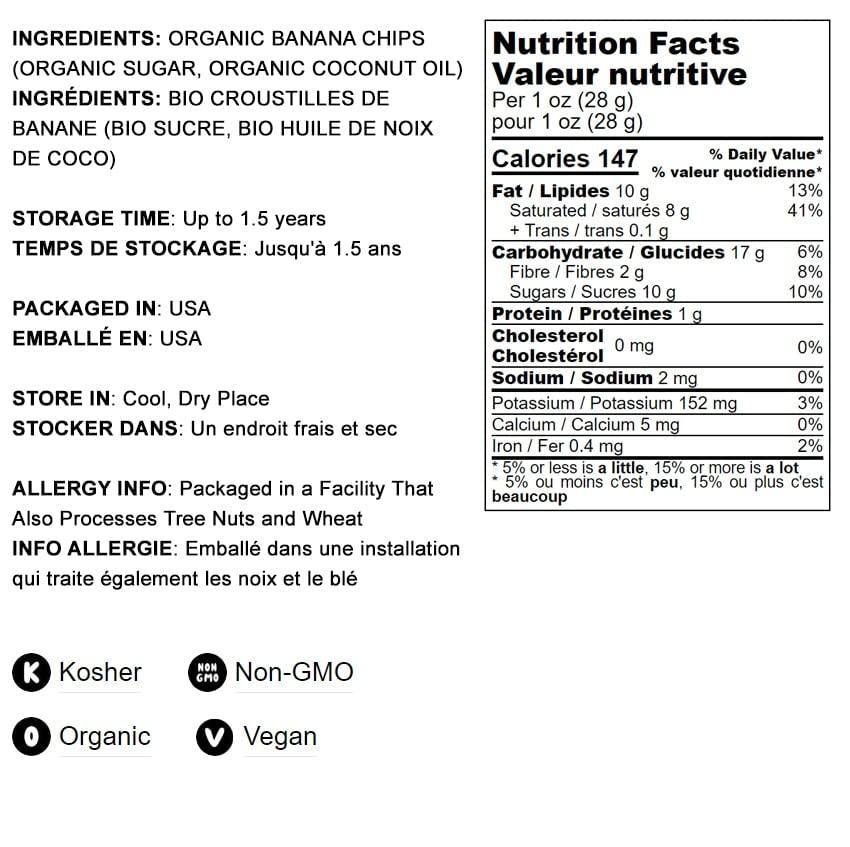 Food to Live Organic Banana Chips, 8 Ounces - Sweetened, Unsulfured, Non-GMO, Kosher, Vegan, Bulk