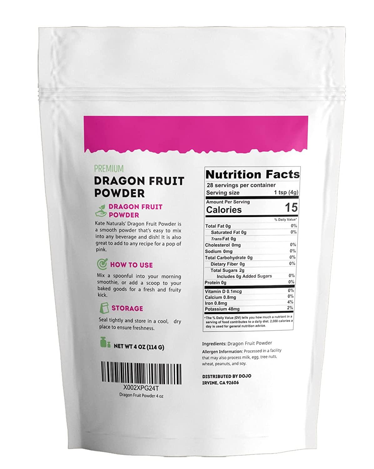 Dragon Fruit Powder for Baking & Drink (4oz) - Kate Naturals. Vegan, Gluten  Free Dried Dragon Fruit Pink Pitaya Powder for Dragon Fruit Syrup for  Smoothie & Food Coloring : : Grocery