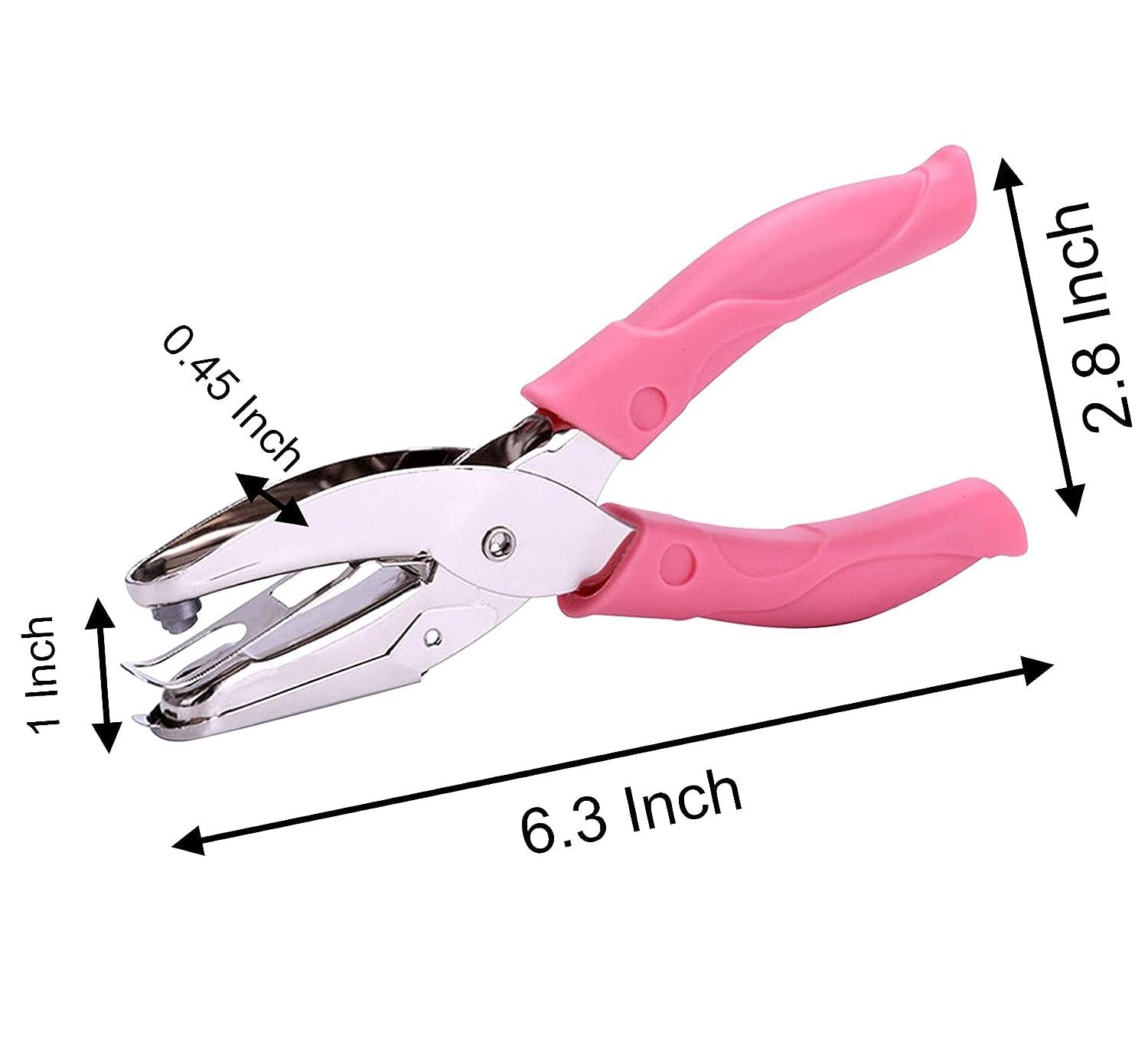 Star Shape Single Paper Hole Punch 1 Pack 6.3 inch Length 1/4 inch of Diameter of Hole Handheld Puncher with Pink Soft Thick Leather Cover(Star 1/4