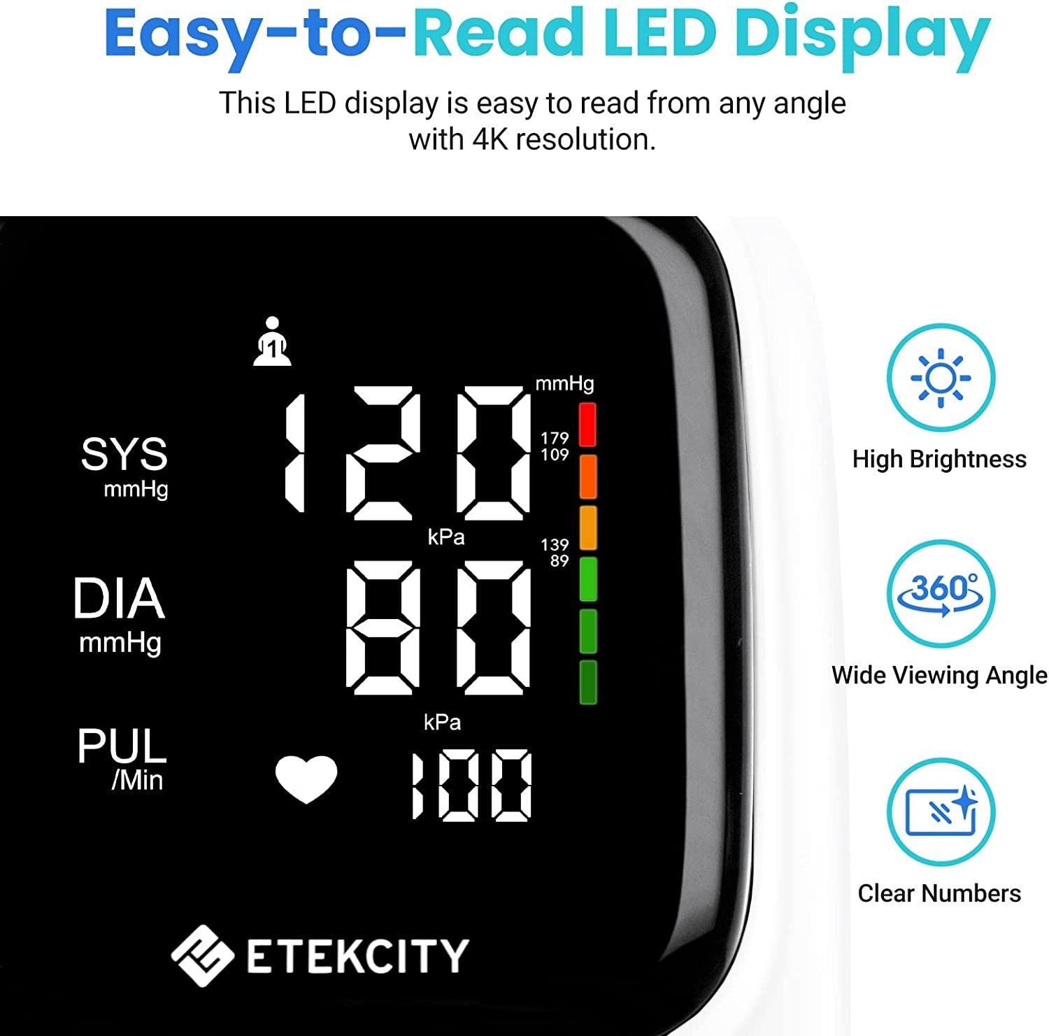 Blood Pressure Monitors Machine and Cuff by Etekcity, FSA HSA Approved  Products, Rechargeable BPM with LED Display and 180 Memory, Large Cuff and  Adjustable Speaker, Fast and Accurate Reading