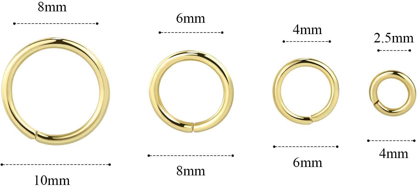 Alexcraft 14k Gold Plated Jump Rings 900PCS 4/6/8/10 mm Gold Jump