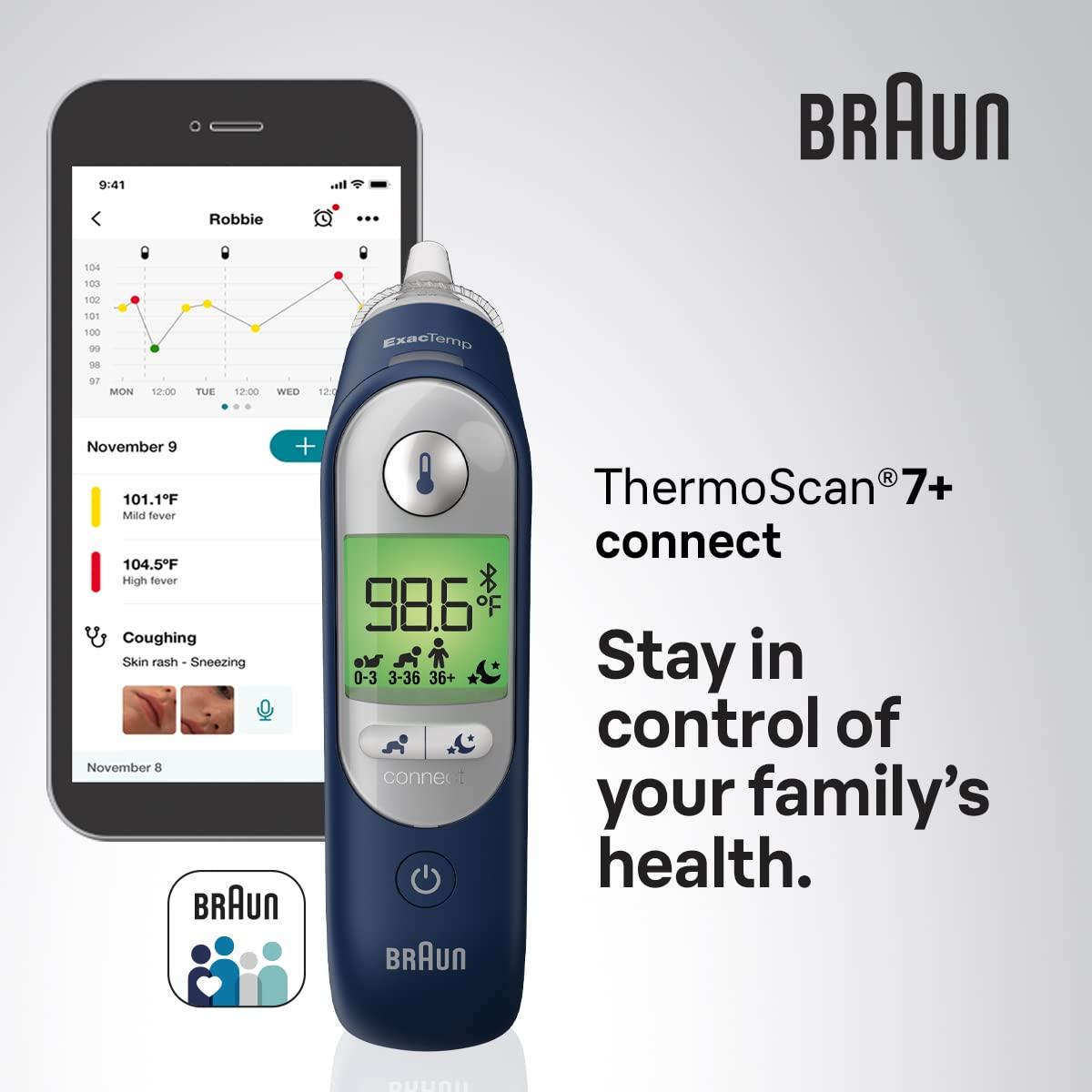 Braun ThermoScan 7+ Connect– Digital Ear Thermometer for Kids, Babies,  Toddlers and Adults – Fast, Gentle, and Accurate Results in 2 Seconds -  Bluetooth Thermometer, IRT6575