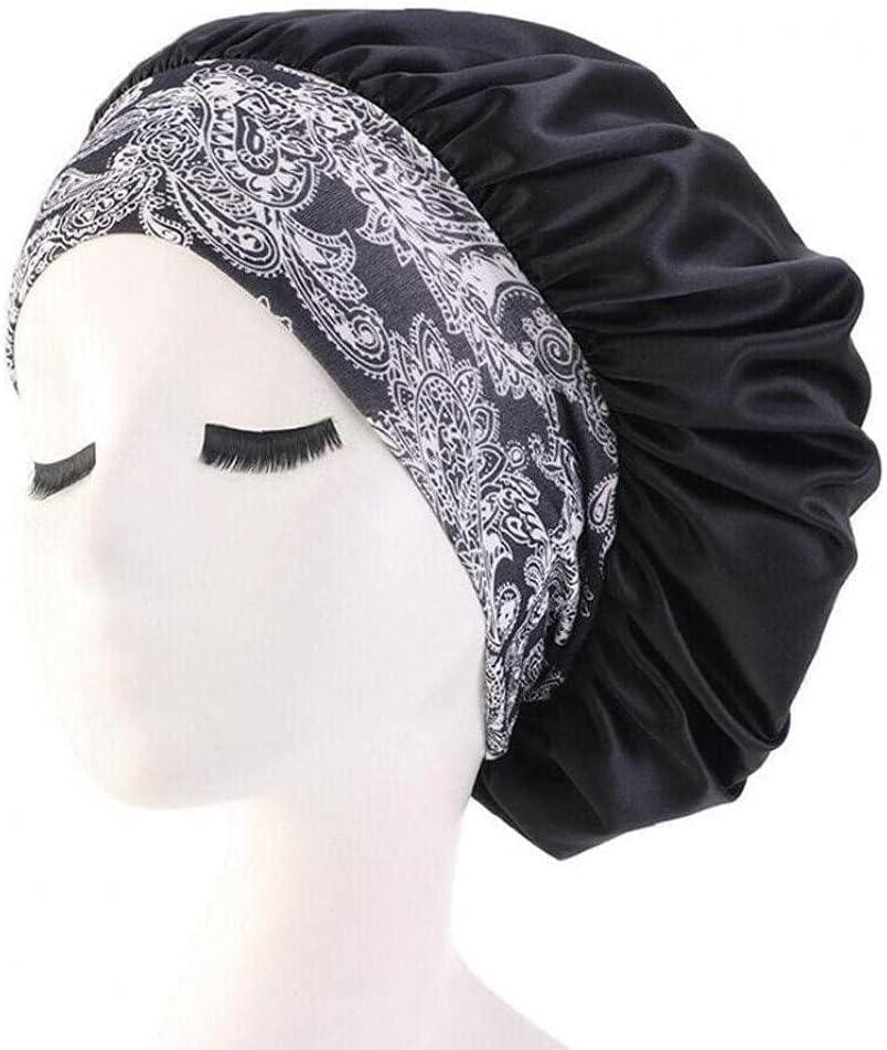 Women Satin Night Sleep Cap Hair Bonnet Hat Silk Head Cover Wide Elastic  Band