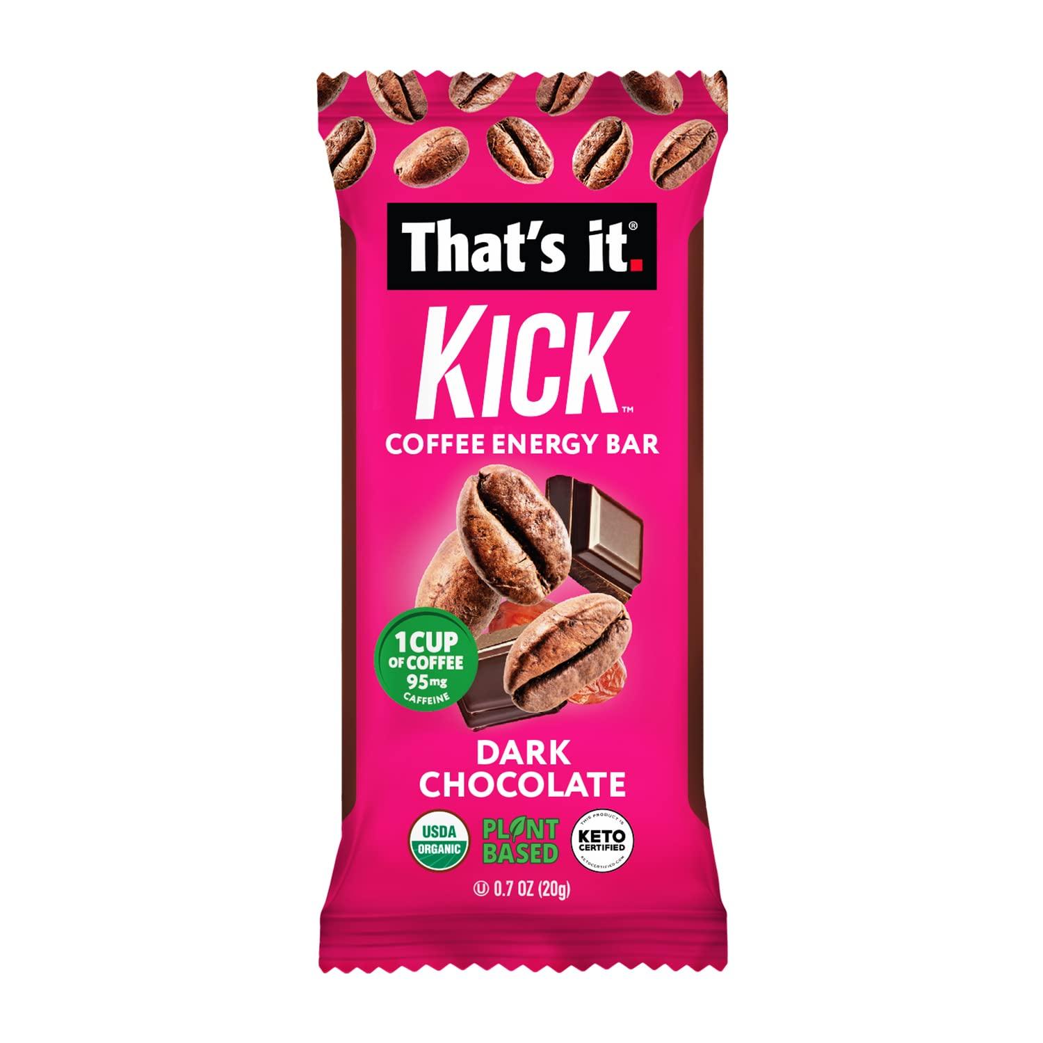 Thats it. Kick Coffee Energy Bar, 24 Mini Bars, Plant-Based, Vegan, USDA  Organic, Natural Caffeine from Fair Trade Coffee (95mg), Energy on the Go,  Keto Friendly Keto Bars (24 Pack Dark Chocolate)