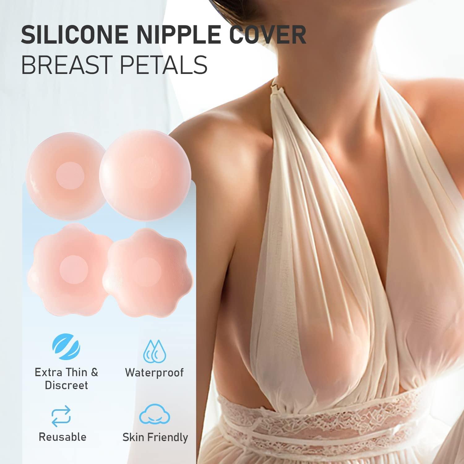 2 Pairs Reusable Adhesive Silicone Breast Lift Nipple Covers Push