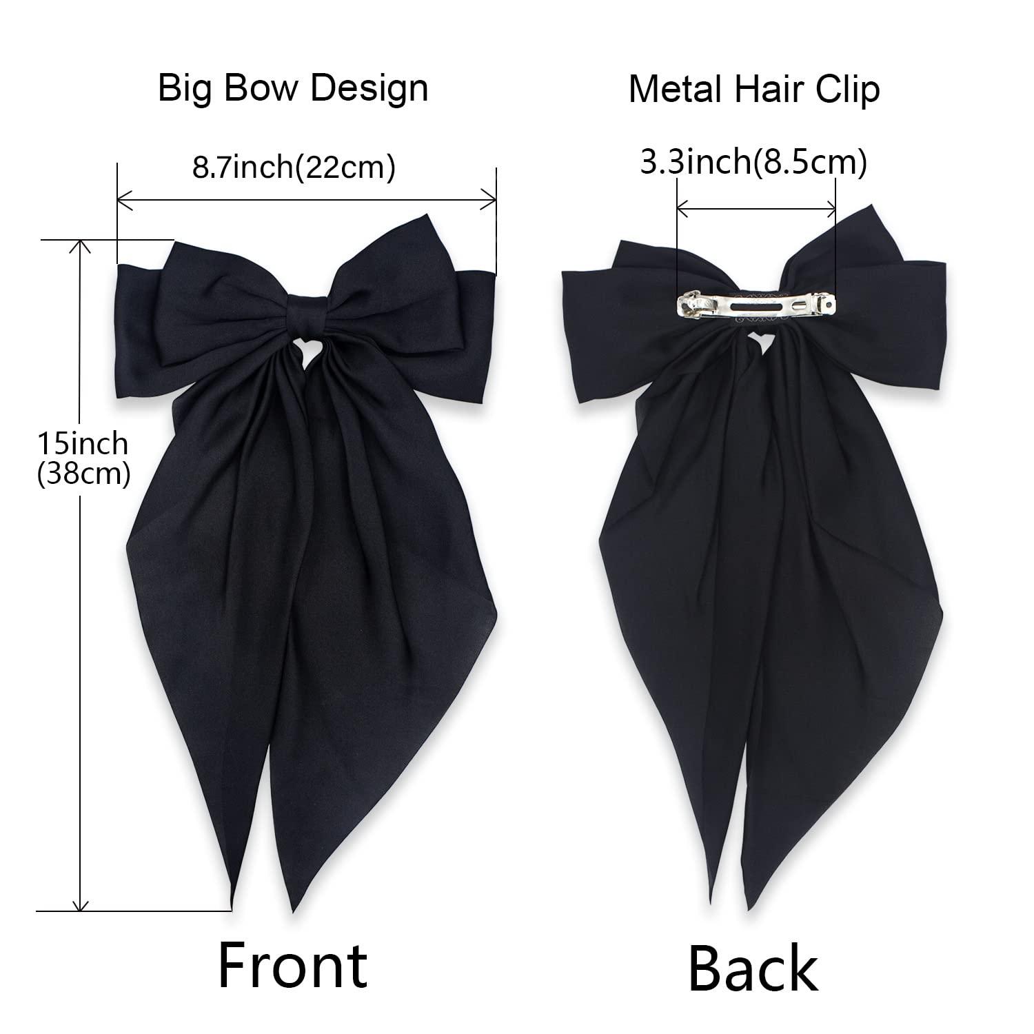 Silky Satin Bowknot Clips for Women Girls White Black Red Bow Clips Large  Hair Bows Accessories for Women Girls Hair Bow Ribbons for Hair (Red)