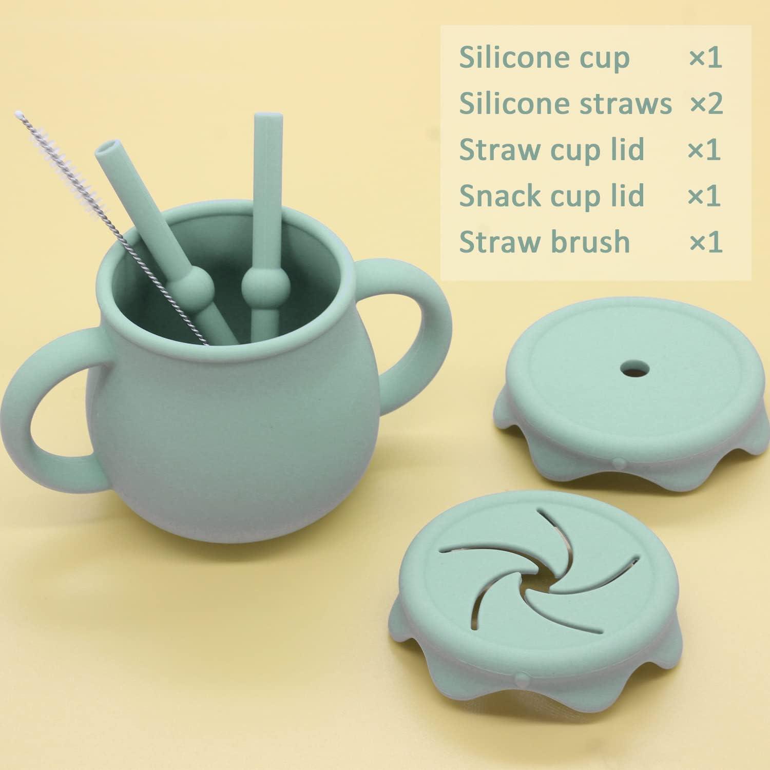 Toddler Cups with Straws,Soft Silicone Sippy Cup with Straw Trainer Baby  Cup,Spill Proof and Non-Slip Handles,Easy-to-Suck Toddler Cup,2 Pieces