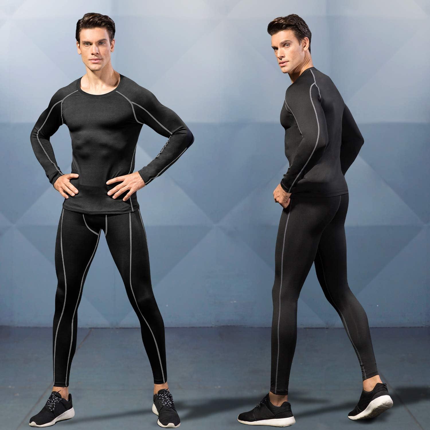 Men Compression Activewear Suit Cycling Sports Base Layer Tights Under Set  Shirt