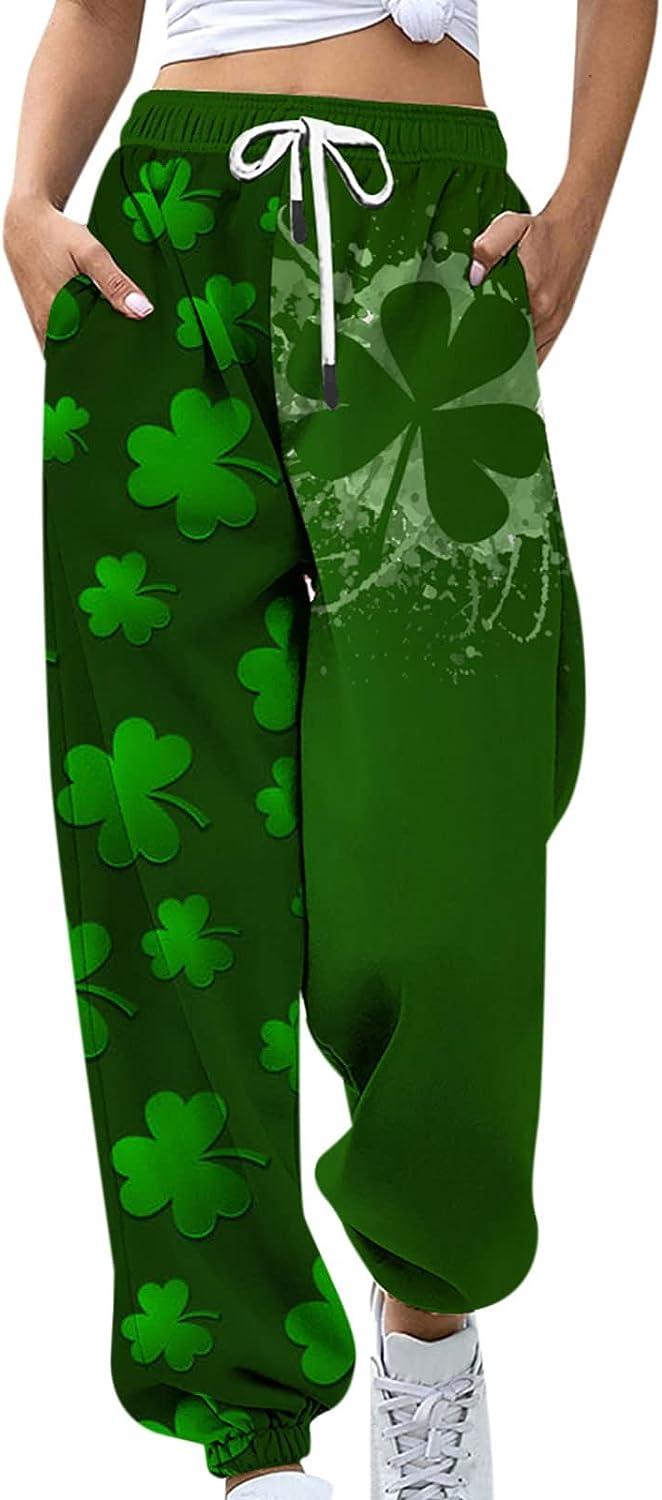 BUIgtTklOP Men/Women St. Patricks Day Sweatpants Shamrock Print