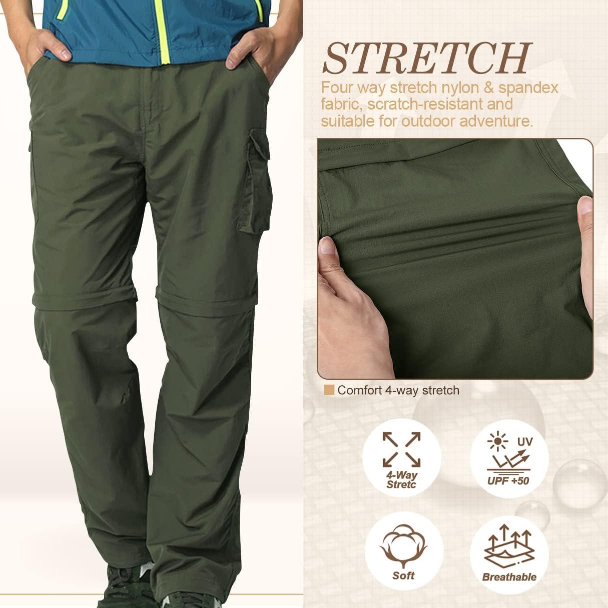 Mens Hiking Pants Convertible Zip Off Lightweight Quick Dry Fishing Safari  Camping Travel boy Scout Pants Khaki 34
