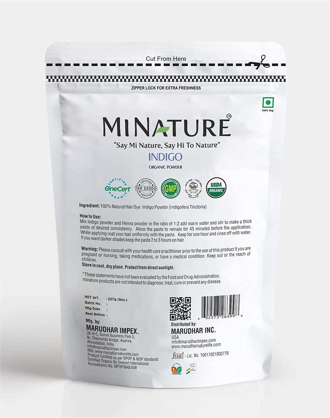Mi Nature Indigo Powder 100% Pure Natural Organically Grown Indigo Powder- for Hair (227g / (1/2 lb) / 8 ounces)