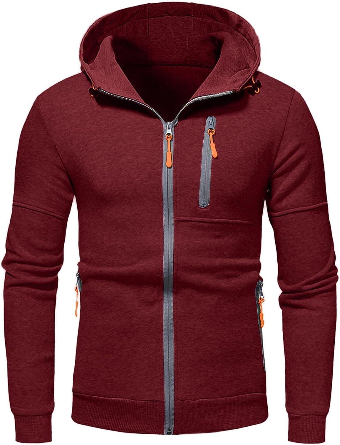 Hoodies for Men Zip Fashion Pullover Hoodie Athletic Workout Fit Cotton  Blend Hooed Sweatshirts Casual Long Sleeve Medium A1-red