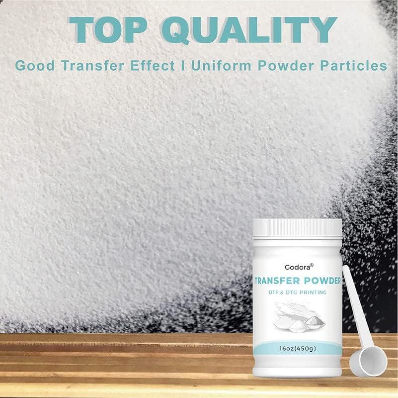 DTF Powder 450g/16oz White DTF Powder Adhesive, Upgrade DTF Transfer Powder with Super Adhesion, Waterproof and Durability for All Fabric, DTF Hot