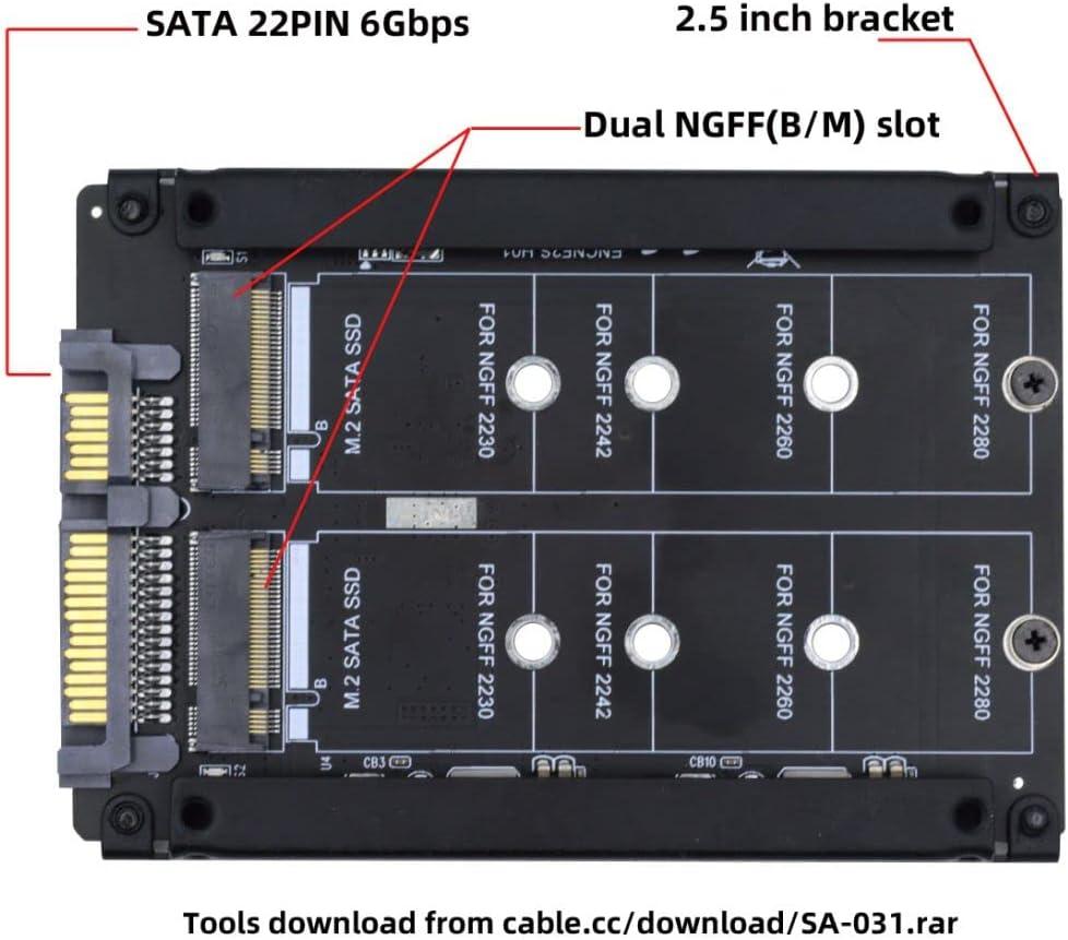 CY M.2 SATA SSD to 2.5inch SATA Adapter Dual NGFF B+M Key M.2 SSD JOBD  Raid0 Span Bridge Combo HDD Disk Drive Enclosure Dual NGFF to SATA