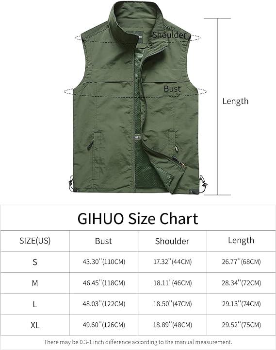 Gihuo Men's Lightweight Quick Dry Outdoor Multi Pockets Fishing Vest -  Style3-army Green - Medium