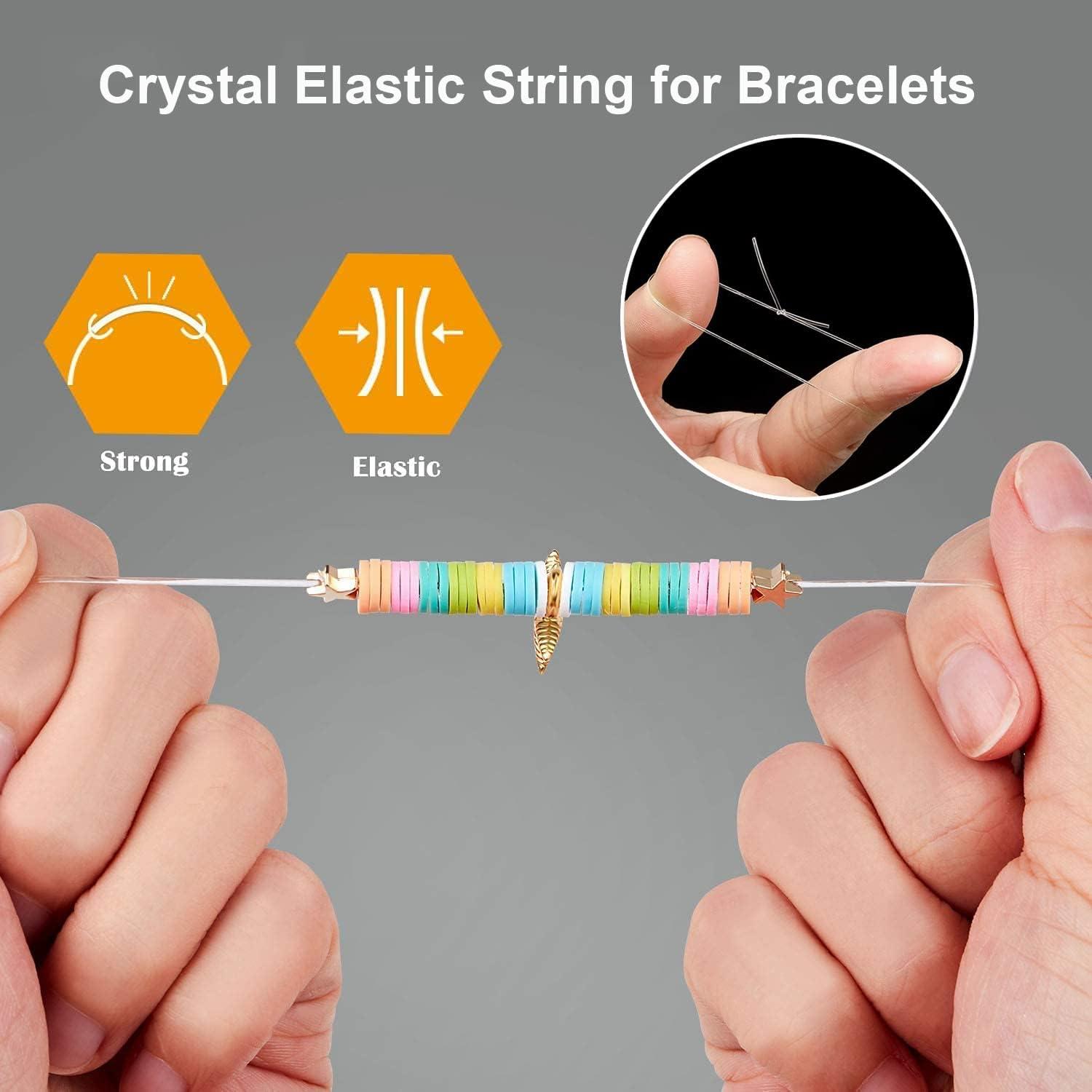 QBJAYTY Bracelet String, 0.8mm Elastic String for Clay Beads, 100M Clear  Elastic Stretchy Bracelet String for Jewelry Making, Elastic Beads Beading String  Cord (White) Crystal Clear
