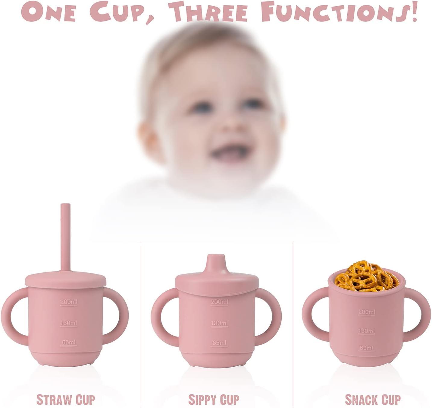 YRHH Toddler Sippy Cups with Straws-Spill Proof Silicone Transition Straw  Sippy Cup for 6+ Months Baby 6 Ounce (Pink)
