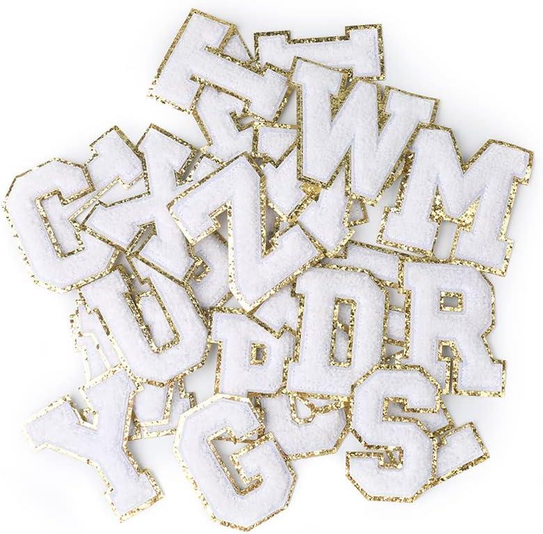 4Pcs White Chenille Letter, 2.2 Iron on Letters Patches, Chenille