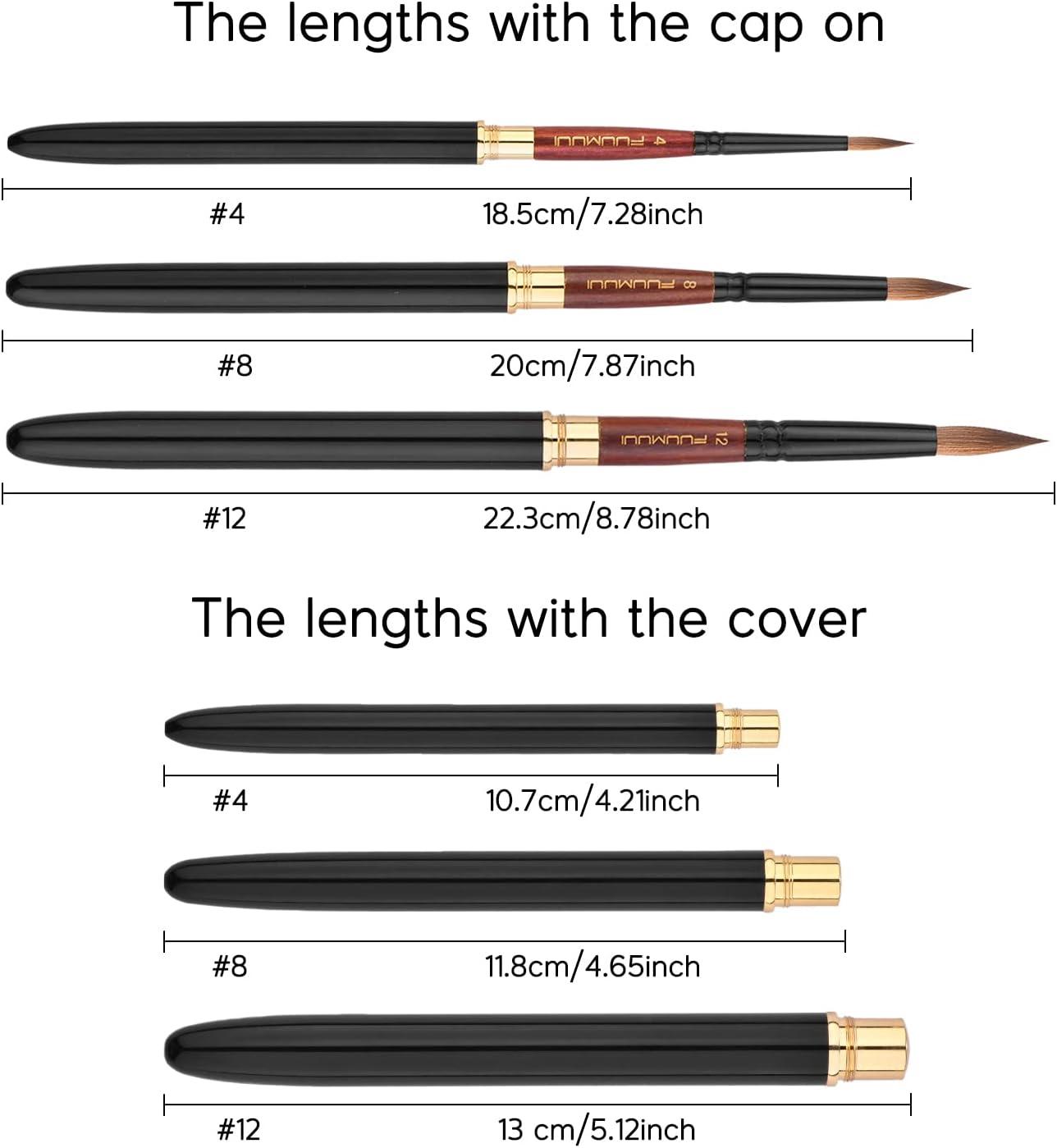 Kolinsky Travel Watercolor Brushes Fuumuui 3pcs Elegant Kolinsky