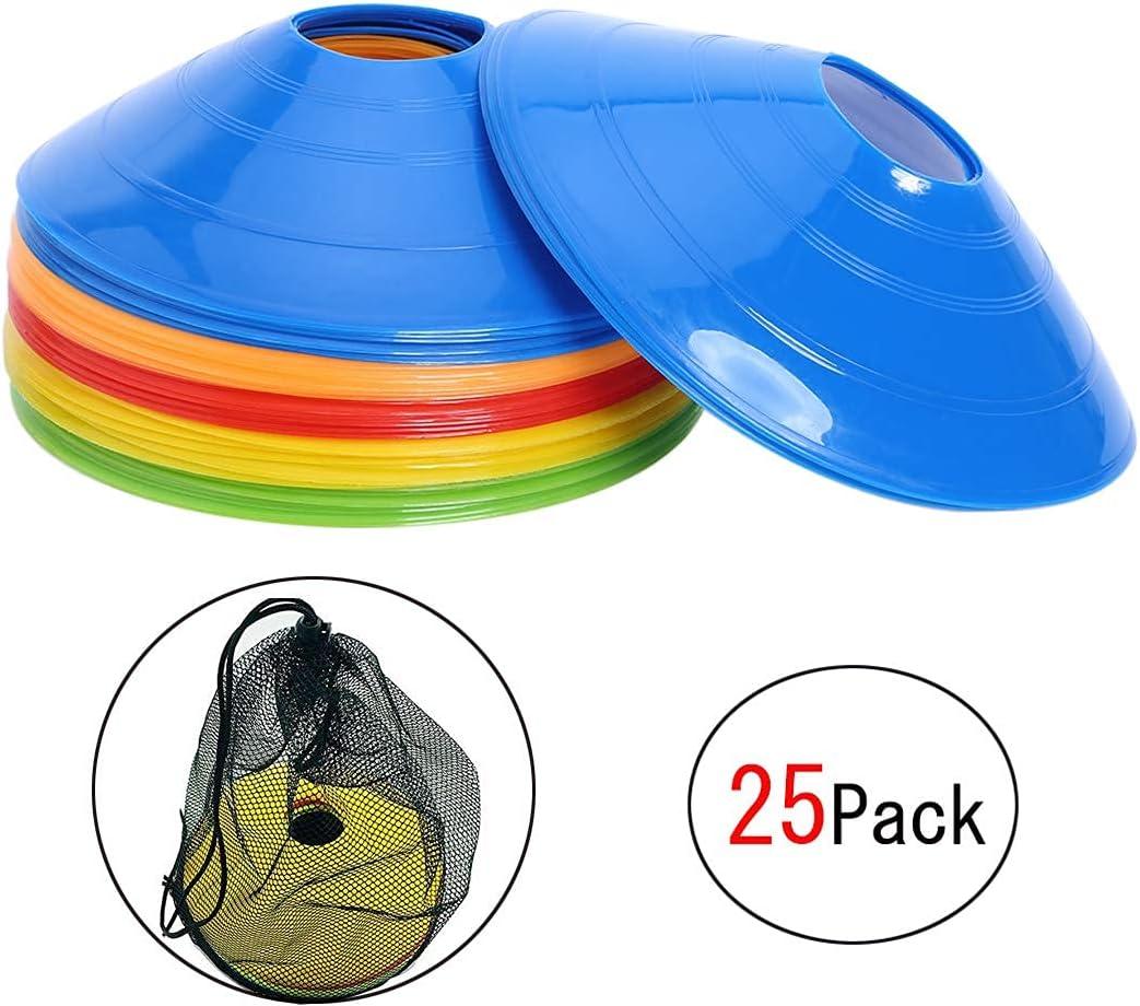 Pro Disc Cones (Set of 50) - Agility Soccer Cones with Carry Bag and H
