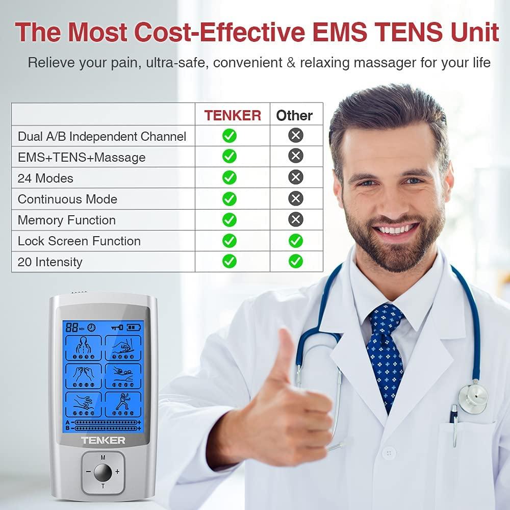 EMS TENS Unit Muscle Stimulator with 16 Modes, Rechargeable TENS Machine, 8  Pcs Electrode Pads 