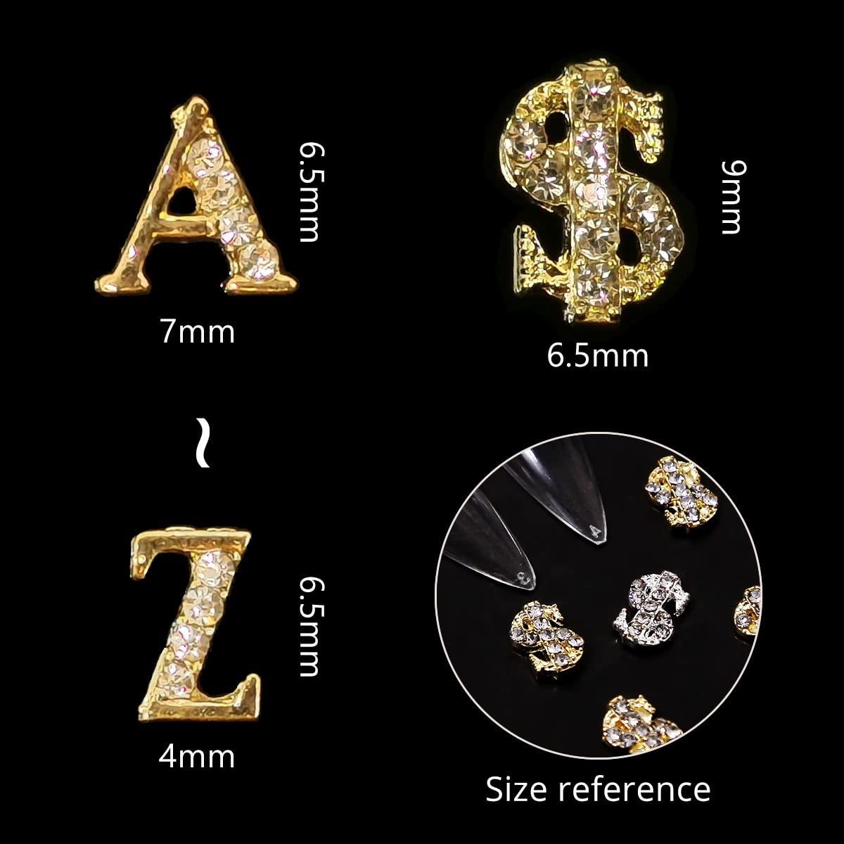 52 Pieces Letters Nail Stud Stickers Alloy Rhinestone Letter Charms 3D  Capital Letters Nail Studs Alphabet Nail Charms English Nail Decoration for