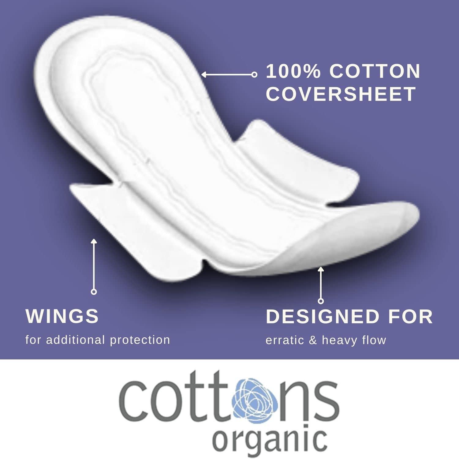 Organic Cotton Cover Heavy Flow Overnight Pads with Wings