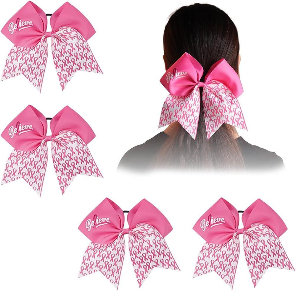  NEW BREAST CANCER Multi-Ribbons Cheer Hair Bow Pony