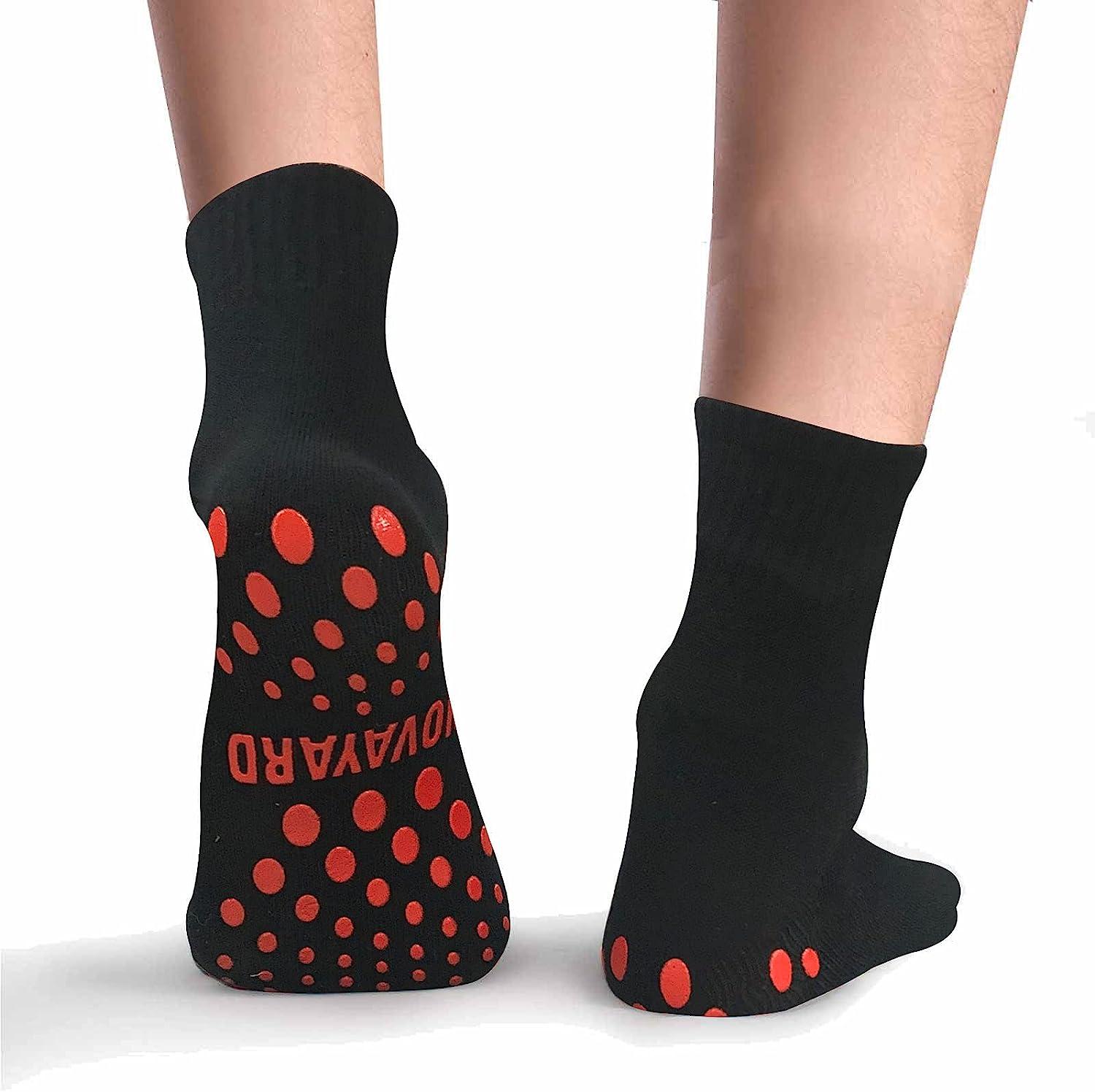 NOVAYARD 5 Pairs Non Slip Socks Hospital Non Skid Sticky Grip Socks Yoga  Pilates Socks Men Women Black Large