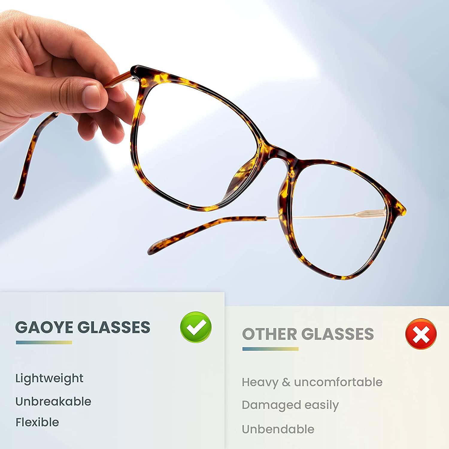 Gaoye Blue Light Blocking Glasses Women Men, Computer Gaming Eye-glasses  Anti UV Nerd Fashion Square Fake Eyewear Frames (Leopard Frame/Gold Temples)