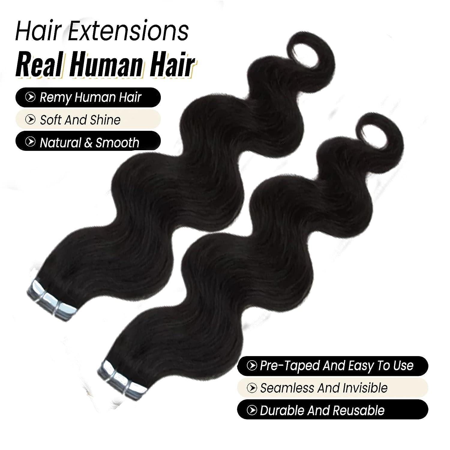 Tape in Hair Extensions for Black Women 18 Inch Natural Black Hair
