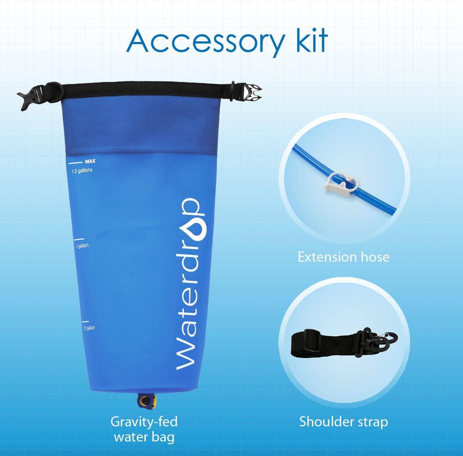 Waterdrop Gravity Water Filter Straw, Camping Water Filtration System, Blue
