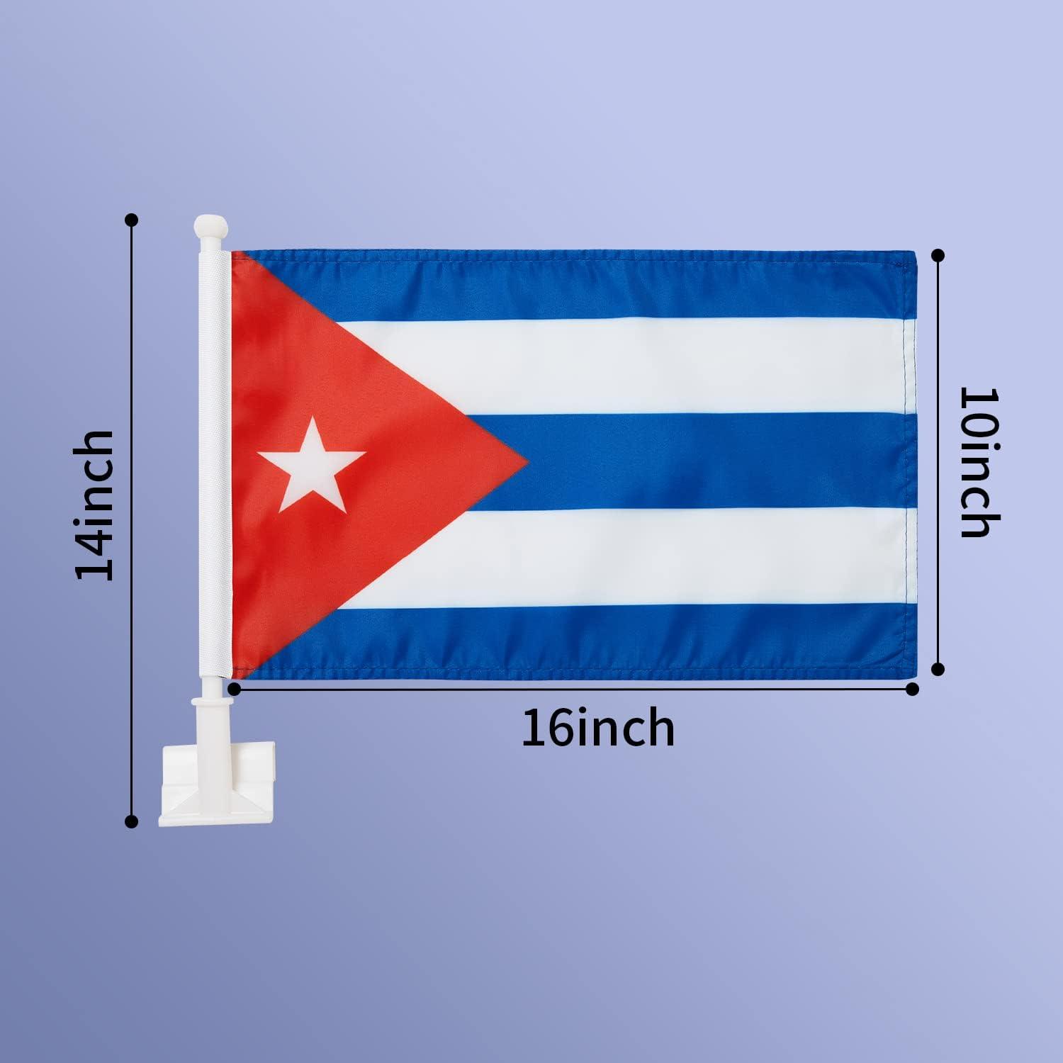 2 Pack Car Flags ,Car Flag Cuba Flag Outdoor with Cuban Flag and Car Flag  Pole, Car Logo Window Clip Can be Clipped to Most Windows 14 inch Flag Pole  and 16