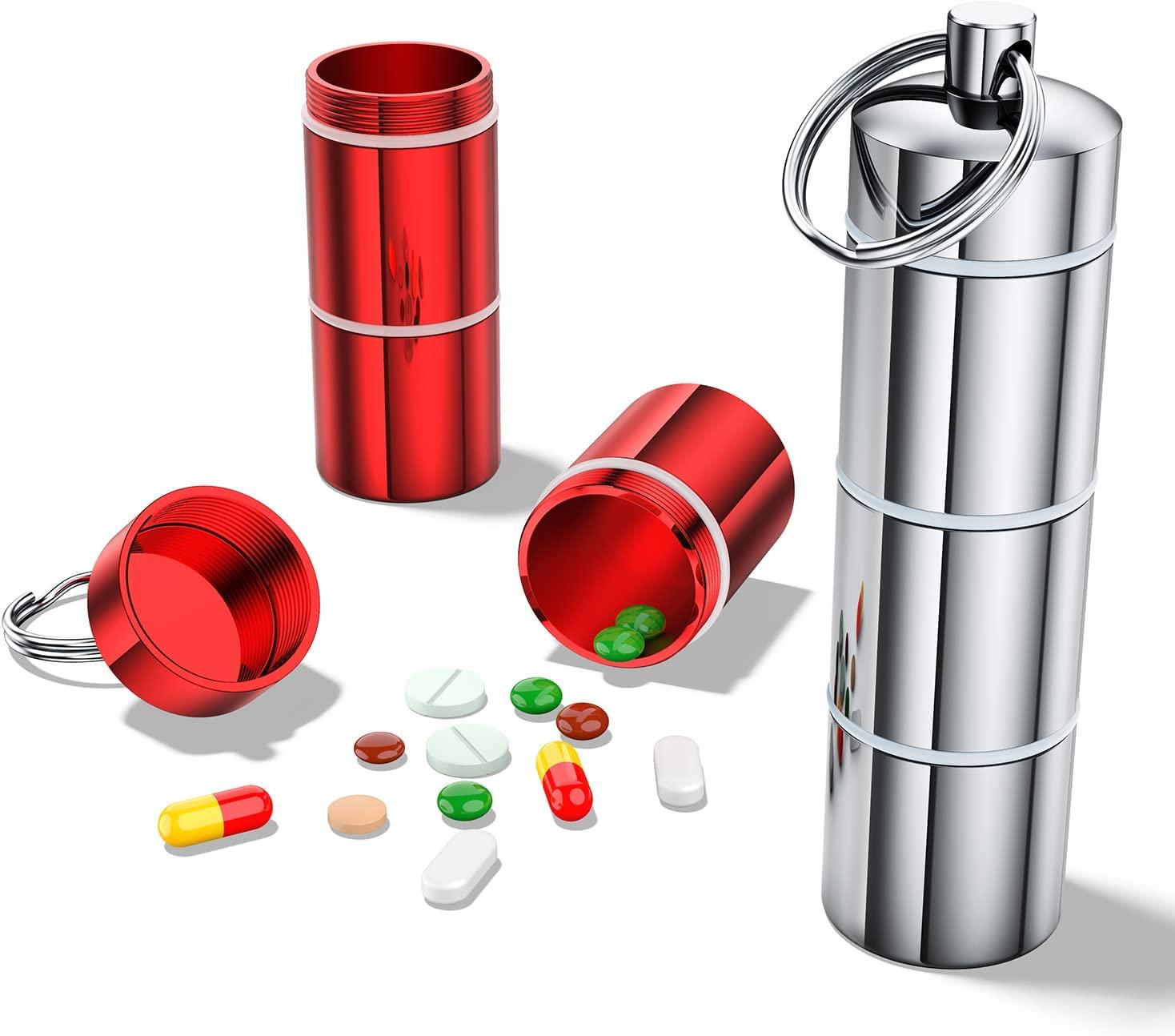 HANNEA® 3PCS Aluminum Keychain Medication Pill Box, Waterproof Mini Metal  Pill Holder Medicine Bottle for Outdoor, Travel, Camping