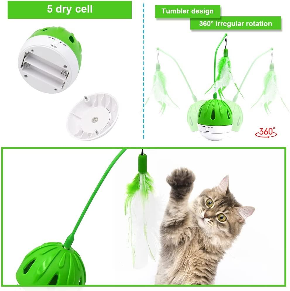 Cat Tumbler Toy Electric Cat Toy With Led Feather Anti-fall Ball, Automatic  Rolling Fishing Rod Cat Funny Pet Supplies Pink