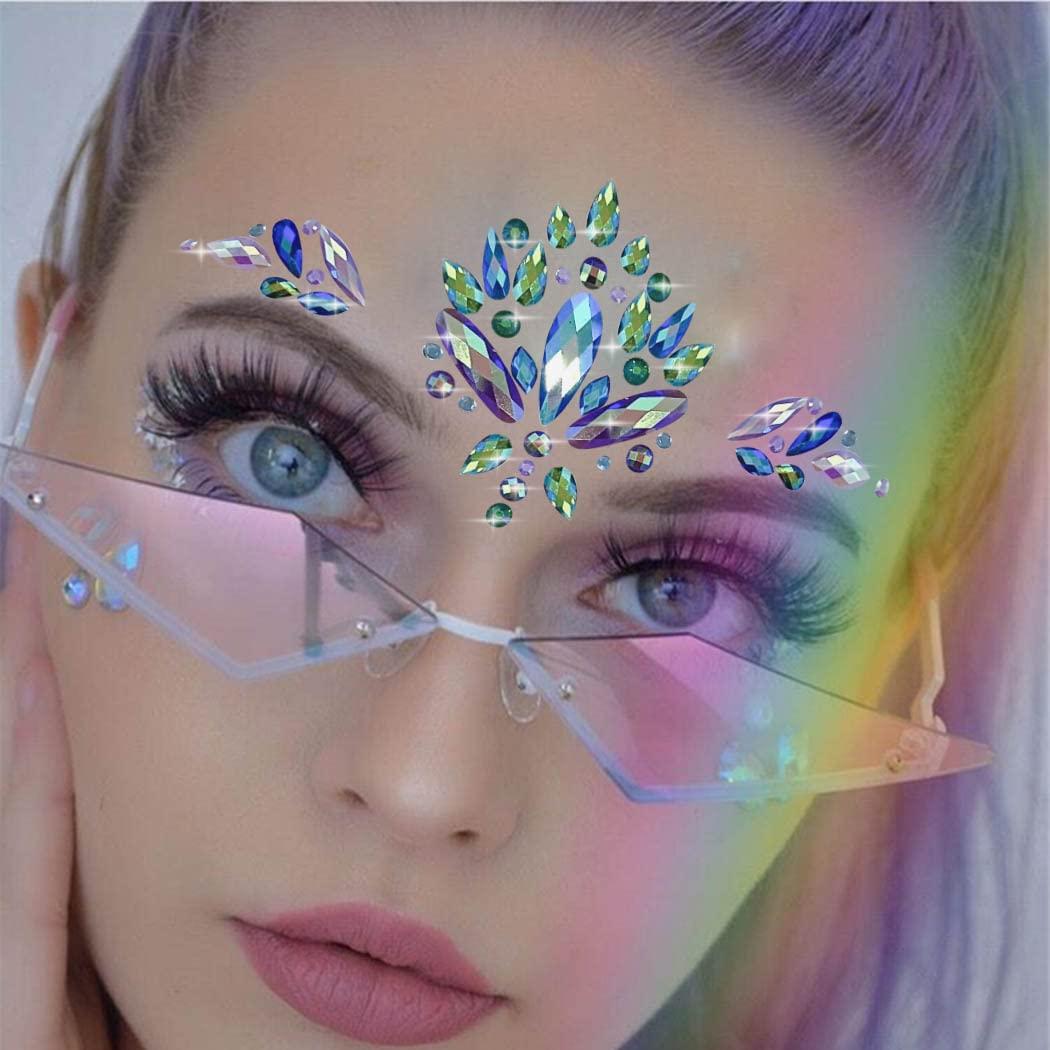 Ludress Crystals Face stickers Rave mermaid face jewels festival glitter  face gems Rhinestone eye tattoos Party Temporary tear makeup for Women and
