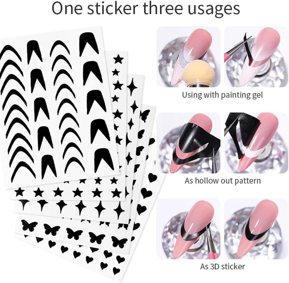 6 Sheets Airbrush Nail Stickers Nail Stencils French  