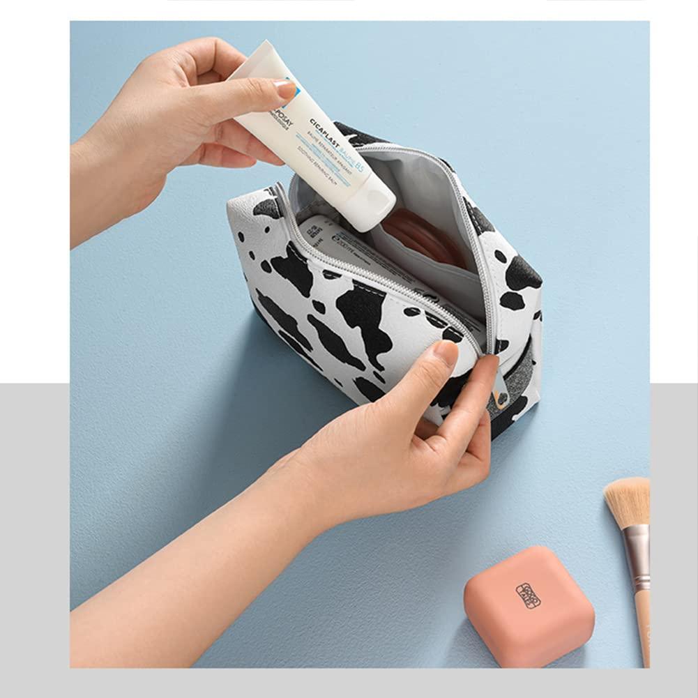 Portable Makeup Bag Cows Travel Small Zipper Cosmetic Bags Organizer for  Women Girls Handbag Toiletry Storage Pouch Waterproof Purse,White White Cows