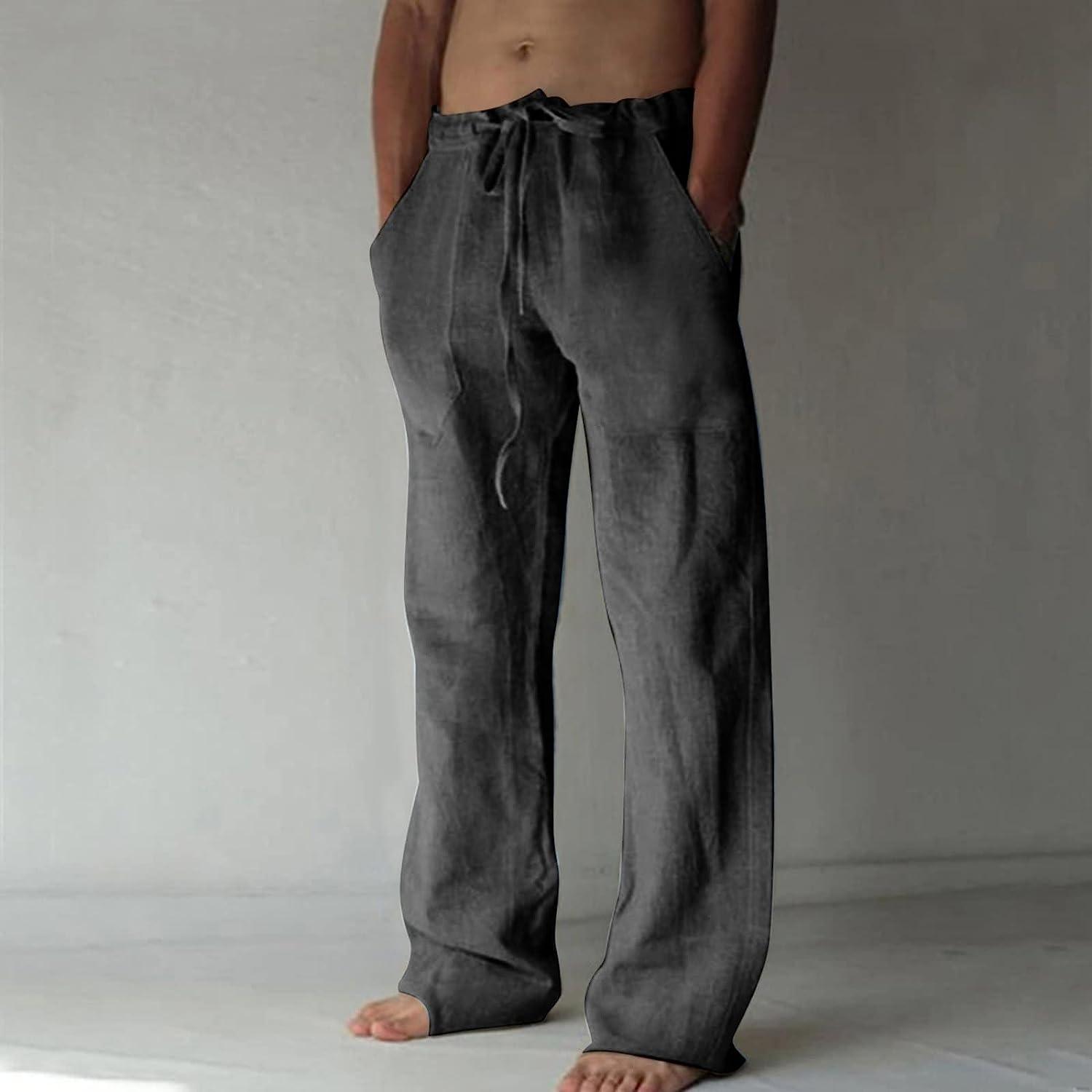 Yfashion Men Cotton Shorts Solid Color Cotton Linen Casual Cropped Pants  Summer Straight-leg Casual Beach Short Pants color