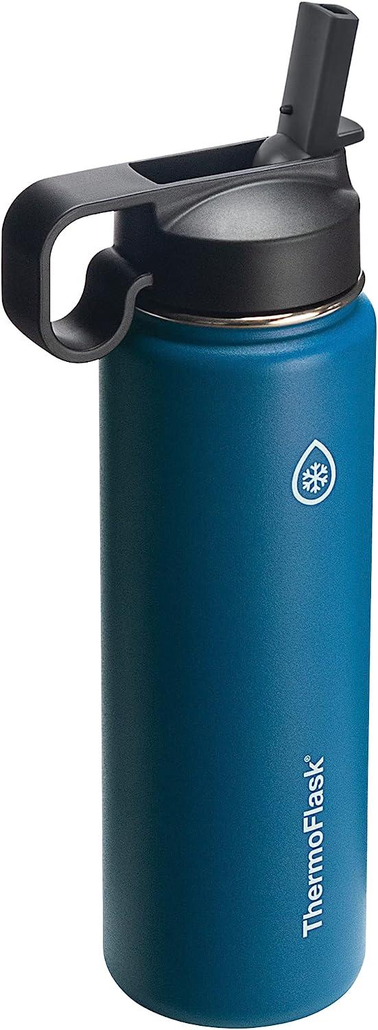 ThermoFlask Double Wall Vacuum Insulated Stainless Steel Water  Bottle with Two Lids, 24 Ounce, Cobalt: Home & Kitchen