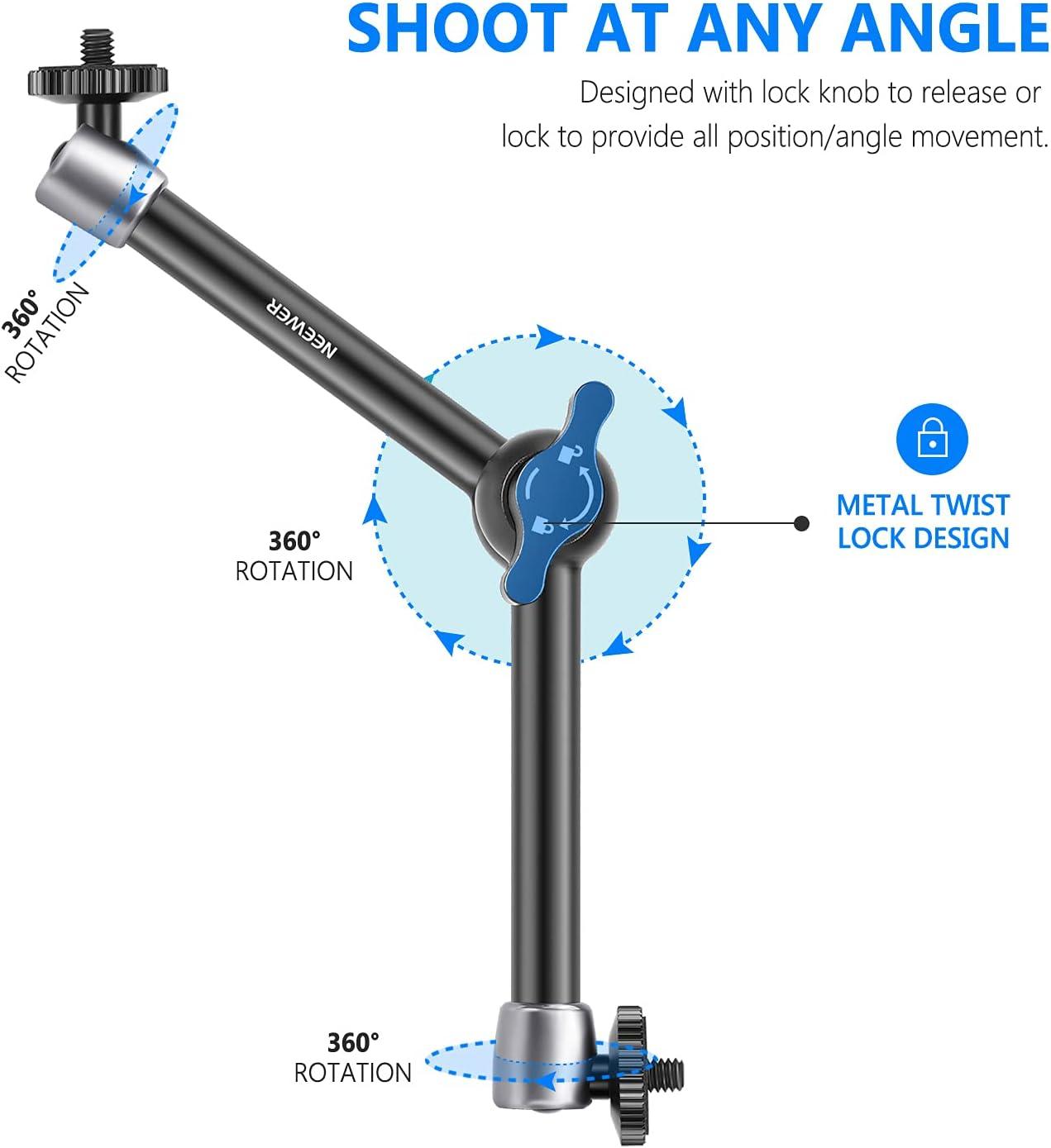 Neewer 9.8in/25cm Adjustable Friction Magic Arm with Both 1/4-inch Thread  Screw, for Flash, LED Light, Microphone, Monitor,Super Clamp, Load up to  4.4lb/2kg ST25