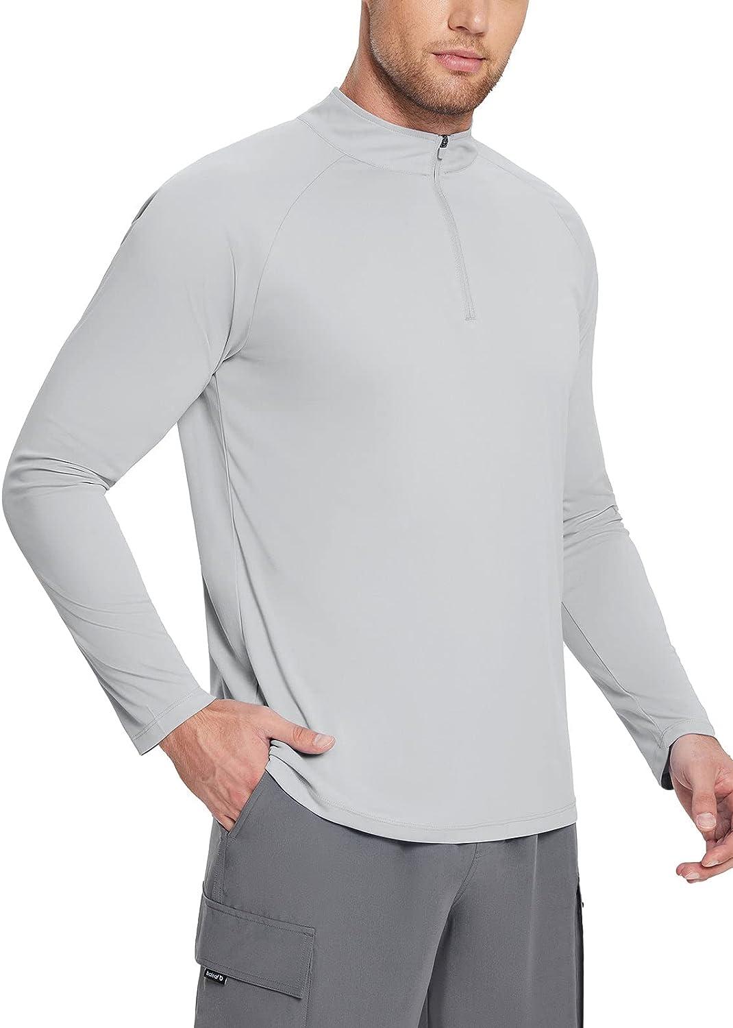 BALEAF Men's SPF Sun Shirts Long Sleeve 1/4 Zip Pullover UPF 50+ Rash Guard  UV Protection Workout Golf Clothing Grey Large