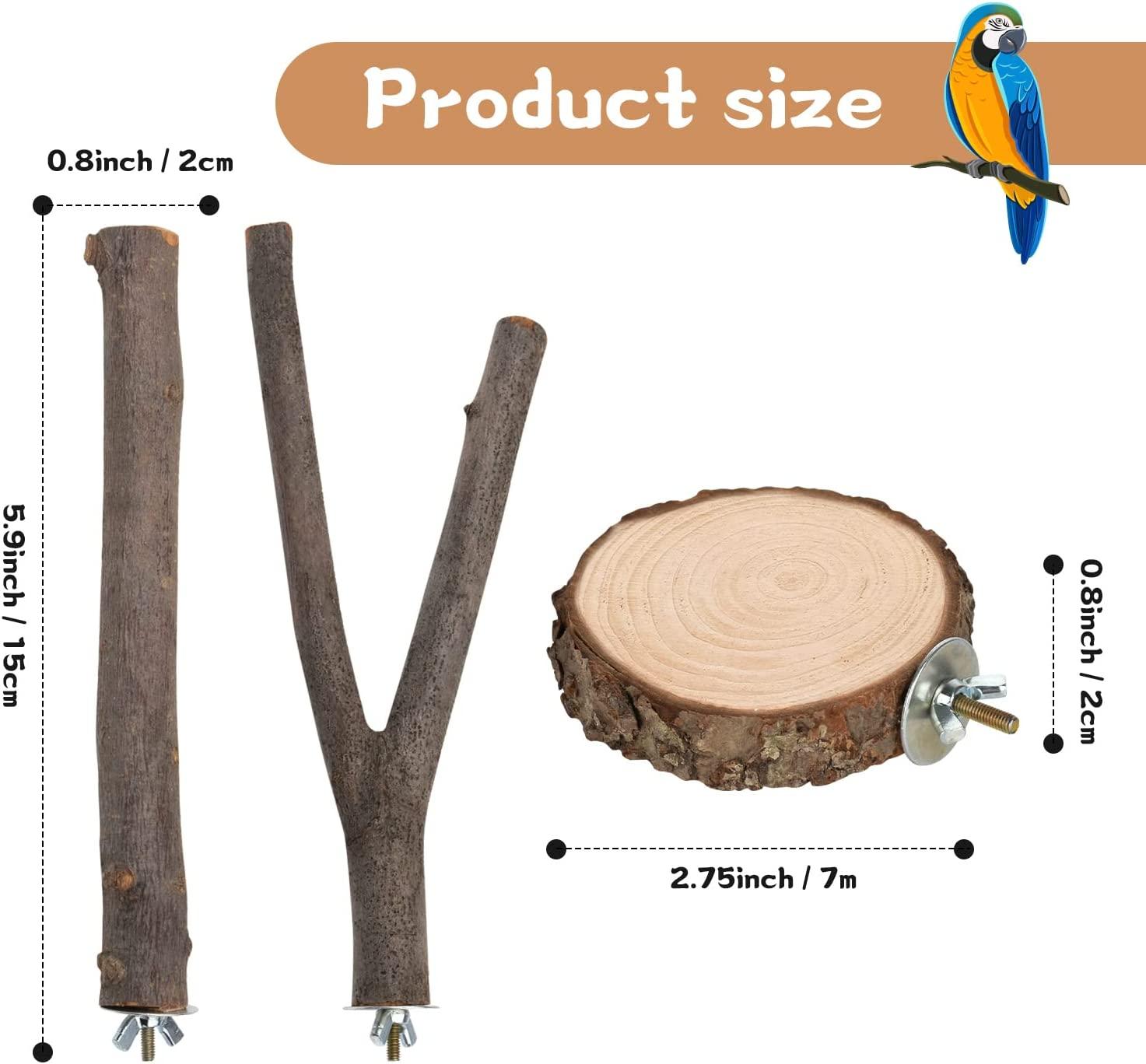 9 PCS Bird Perches Stand Toy, Natural Wood Parrot Perch Stand Bird Cage  Branches Platform Accessories for Parakeets Cockatiels Conures Macaws  Finches Love Birds